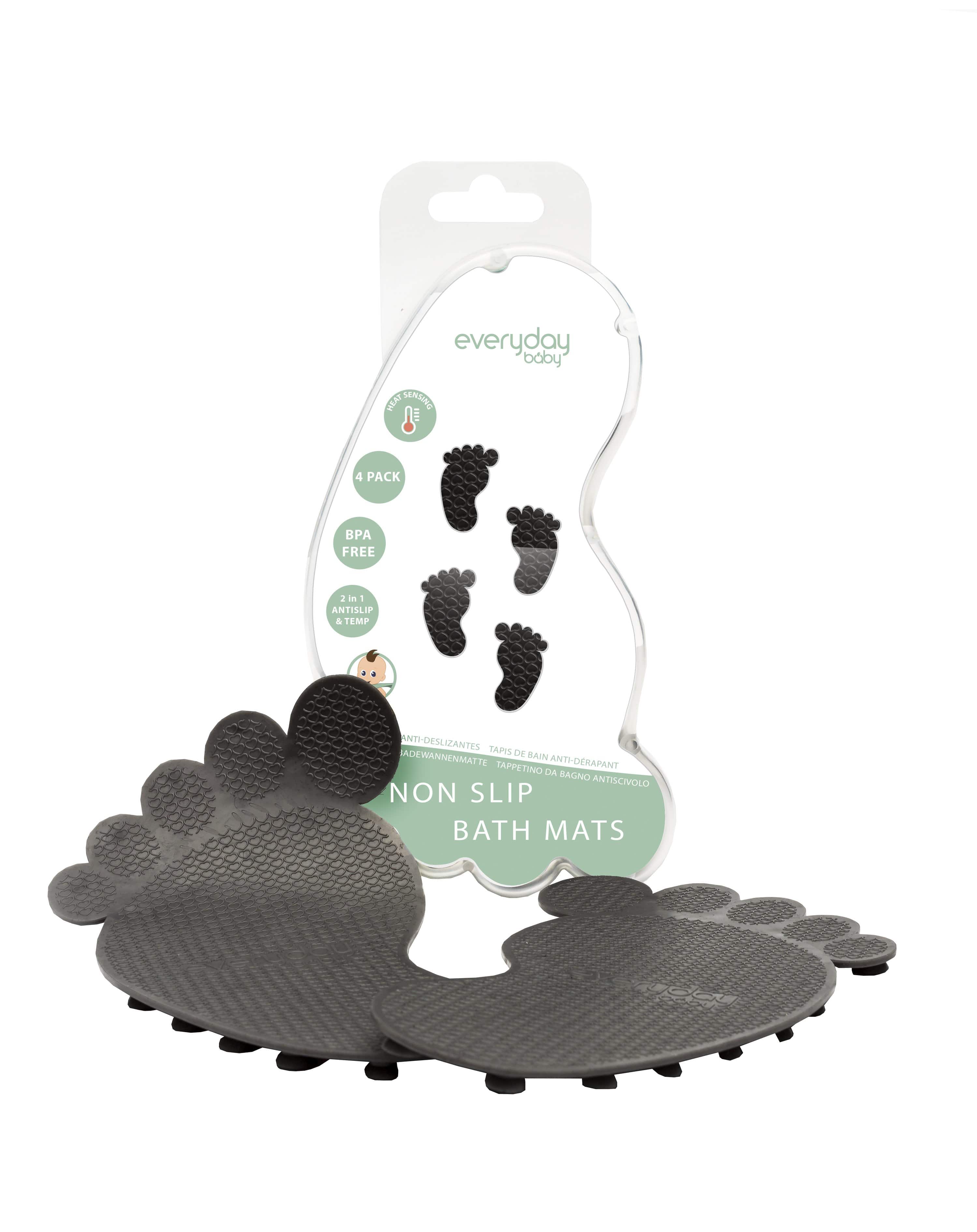 Non Slip Bath Mats Heat Sensing Gray 4-Pack - Everyday Baby