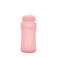 Glass Straw Bottle Healthy + 240ml Rose Pink - Everyday Baby