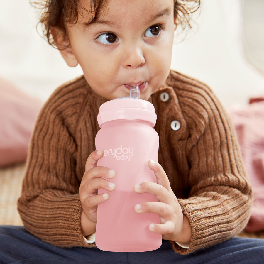 Glass Straw Bottle Healthy + 240ml Rose Pink - Everyday Baby