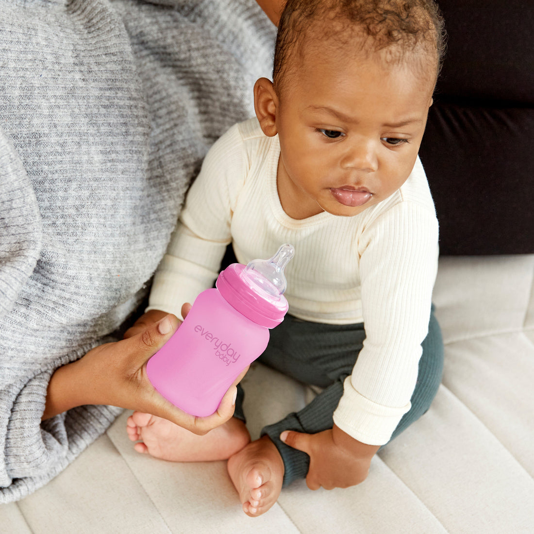 Glass Baby Bottle Heat Sensing Healthy+ 150 ml Pink - Everyday Baby