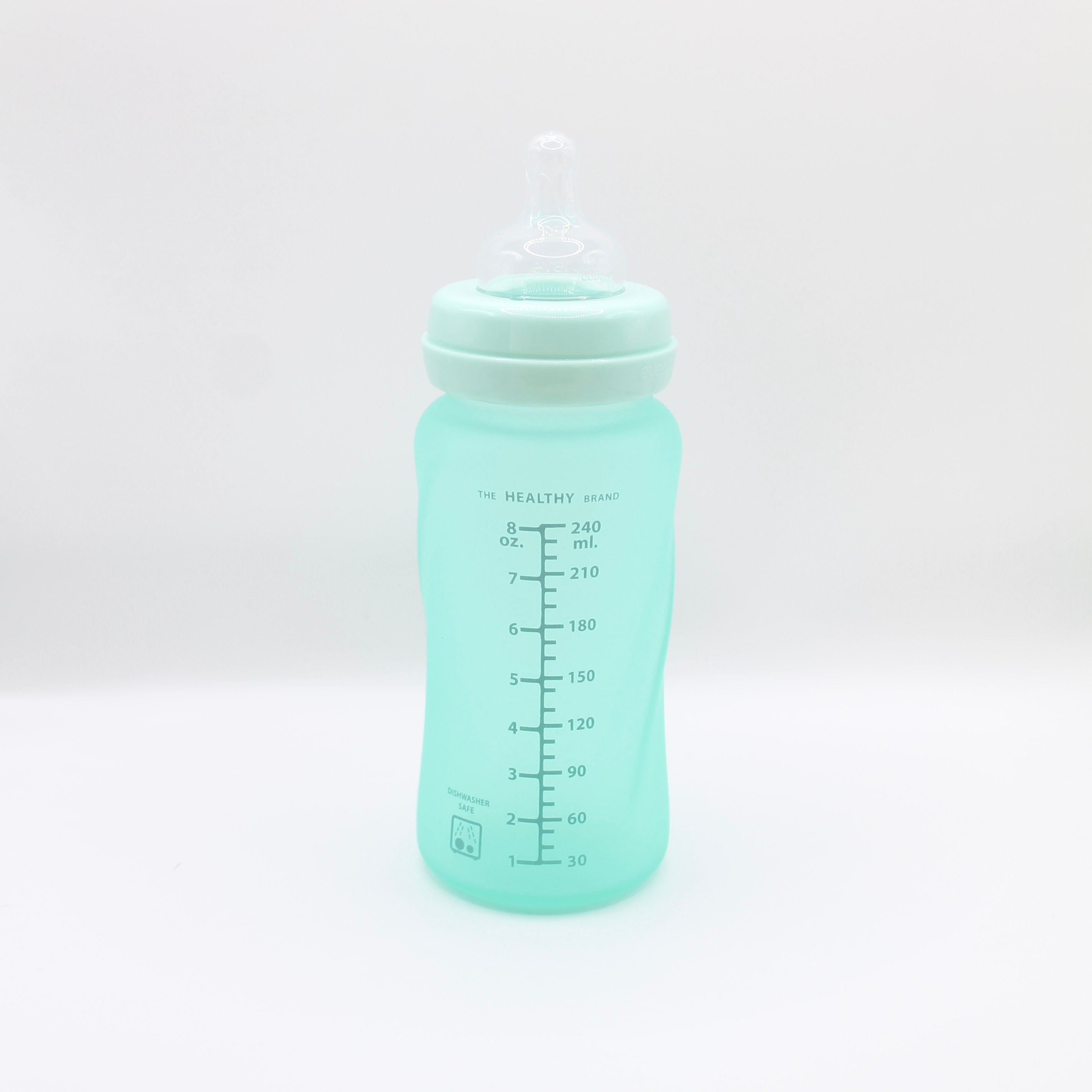 Glass feeding bottle with silicone, 240 ml