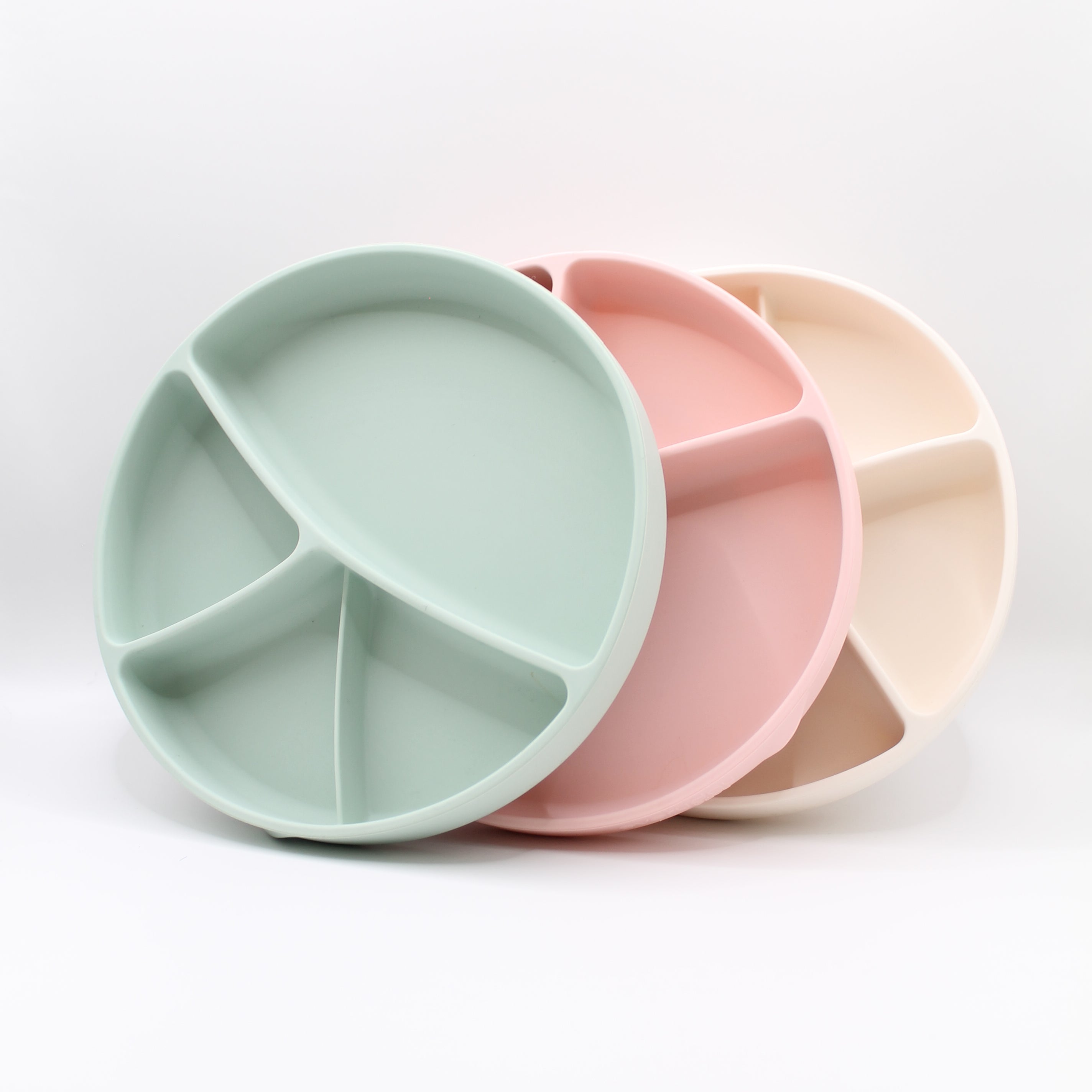 Silicone divided plate for children, with suction cup