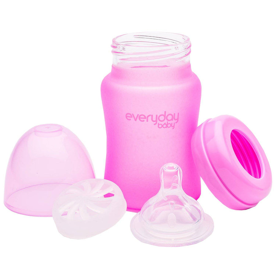 Glass Baby Bottle Heat Sensing 150 ml Cerise Pink - Everyday Baby