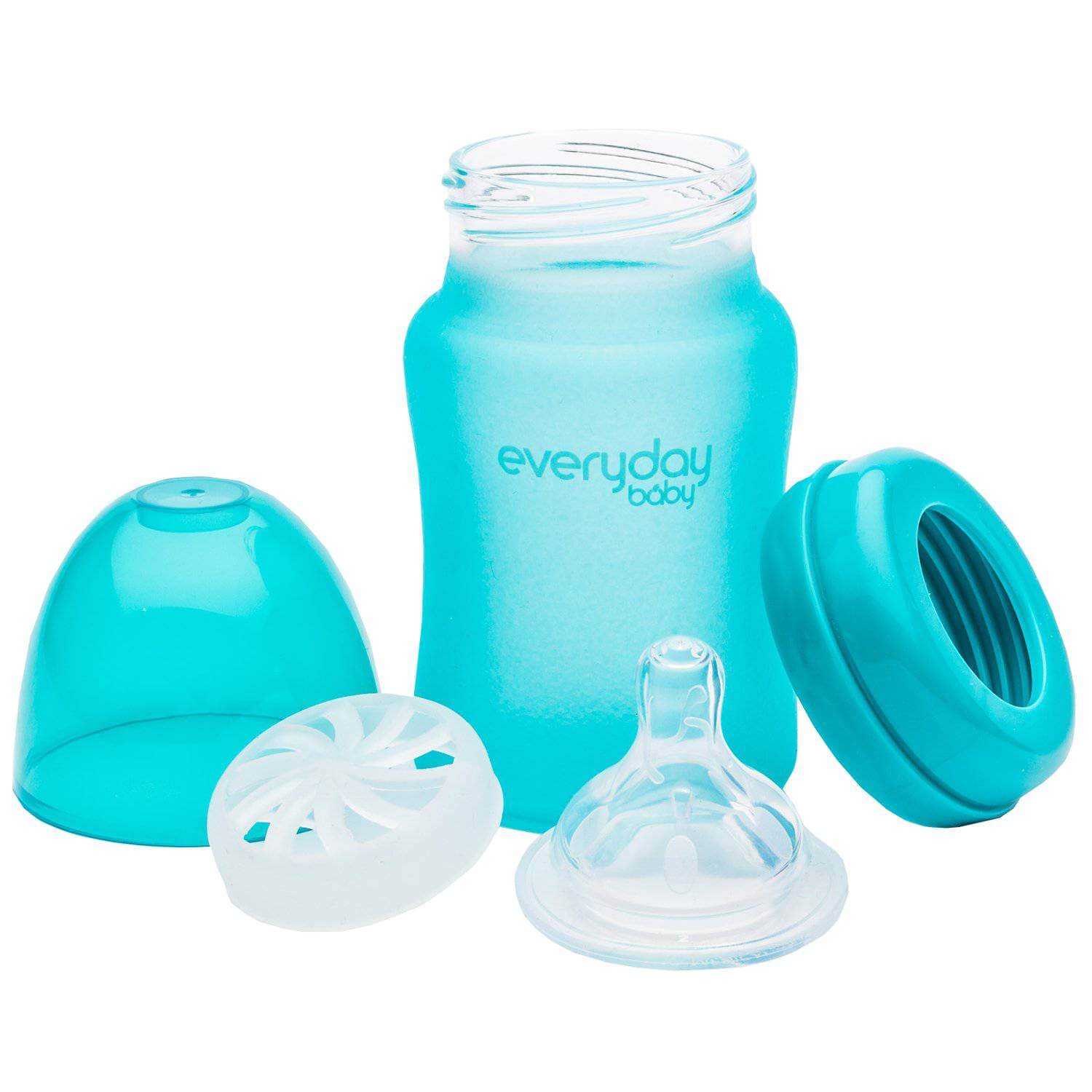 Glass Baby Bottle Heat Sensing 150 ml Turquoise - Everyday Baby