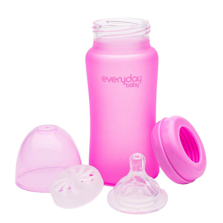 Glass Baby Bottle Heat Sensing 240 ml Pink - Everyday Baby