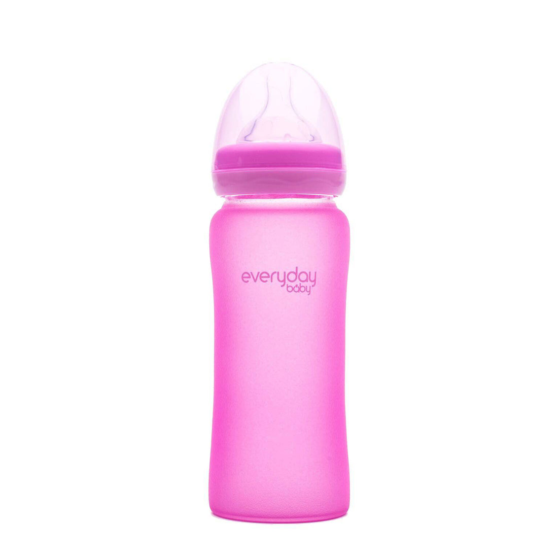 Glass Baby Bottle Heat Sensing 300 ml Cerise Pink - Everyday Baby