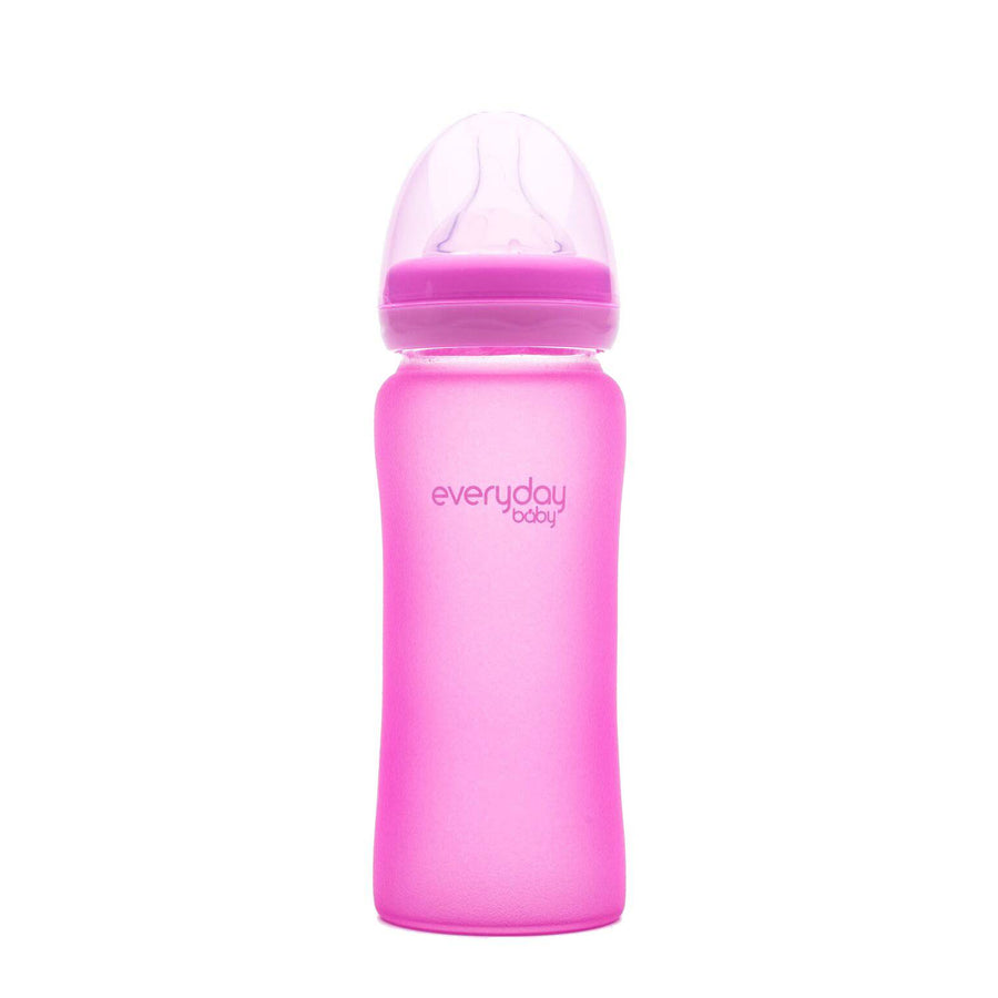 Glass Baby Bottle Heat Sensing 300 ml Cerise Pink - Everyday Baby