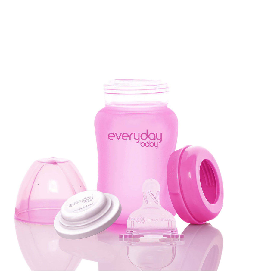 Glass Baby Bottle Heat Sensing Healthy+ 150 ml Pink - Everyday Baby